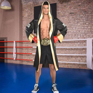 Robe de boxe en satin noir et or pour adultes, 1 pièce, réutilisable et lavable, pour Halloween, cosplay et fêtes costumées - Product Image 4