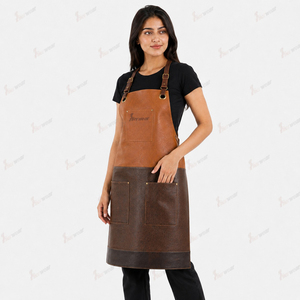 Tablier en cuir pour femme, marron, design bicolore, fermeture à boutons-pression, tablier uniforme pour le personnel de service de restaurant et de bar - Product Image 3