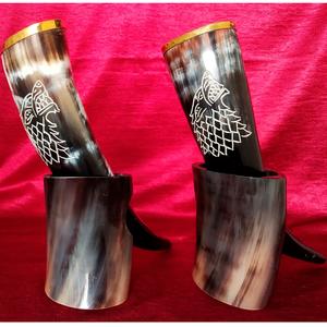 Cuerno Vikingo para Beber, Ecológico, Estilo Amoroso, Negro y Blanco con Soporte de Cuero, 100% Cuerno Natural Pulido, Personalización Disponible - Product Image 5