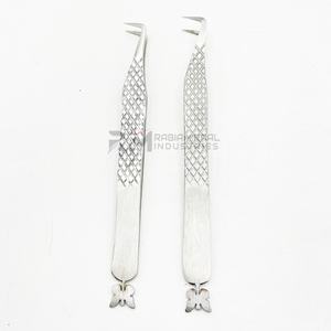 Pince à épiler pour extensions de cils en acier inoxydable RMI, pointe mate à 90 degrés, poignée diamant, style fond argenté - Product Image 4