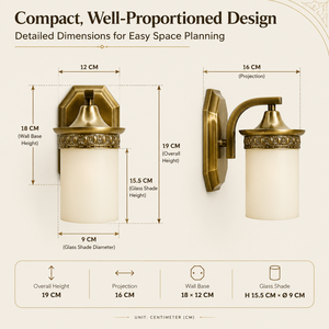 Lámpara de pared de montaje en superficie E27 de metal y vidrio con acabado en latón y tres temperaturas de color para pasillos de hotel y dormitorios - Product Image 3