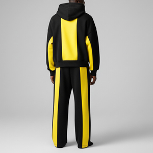 Men's Black Yellow Color Blocking Hoodie Sweatshirt <b>Set</b> Street Style Zip-Up Tracksuit Polyester Cotton FRENCH TERRY Autumn Wear - Product Image 3