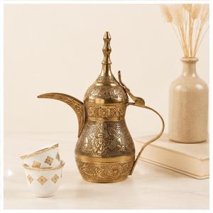 Handcrafted Arabic Dallah Brass Coffee <b>Pot</b> Vintage Middle Eastern Teapot with Engraved Floral Design Luxury Hotel Serving - Product Image 4