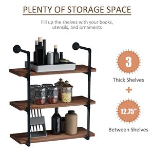 Scaffale a 3 livelli in stile industriale con struttura in metallo, espositore a parete per soggiorno, camera da letto, stile rustico, per biancheria da letto - Product Image 4
