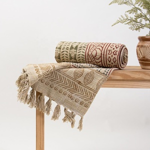 Manta de algodón de lujo con estampado de bloques de mano al por mayor, manta para decoración del hogar, sala de estar manta para, funda para sofá - Product Image 4