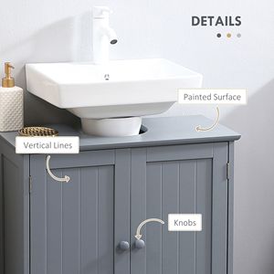 Mobile Bagno Moderno con Lavabo a Colonna, Armadietto Grigio con Ante, Specchio Smart e Funzione Impermeabile per Hotel, Top in Marmo - Product Image 6