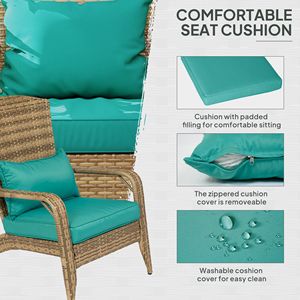 Sedia da Patio Adirondack Blu Cielo in Rattan Intrecciato con Schienale Alto Curvo e Cuscini Morbidi per Appartamento, Terrazza, Giardino, Impilabile - Product Image 6