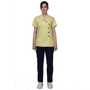 Women's Yellow <b>Scrub</b> Top Short Sleeve V-Neck With Buttons Hospital Uniform Woven Cotton Polyester Blend - Product Image 1