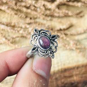 Anillo Floral Vintage de Amatista, Anillo Boho de Latón para Mujer, Acabado en Plata Oxidada, Joyería de Moda al por Mayor - Product Image 6