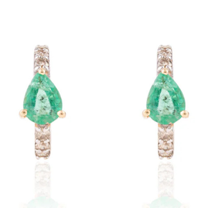 18K Modern Emerald Diamond Helix Cuff <b>Earrings</b>-Fine <b>Piercing</b> Jewelry - Product Image 2