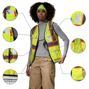 Chaleco de Seguridad Personalizado para Mujer, con Bolsillo en el Pecho, Franjas Grises, Ropa de Trabajo, Material de Malla de Poliéster Reflectante, Logotipo Personalizado - Product Image 2