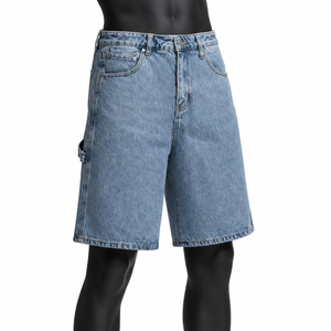 Shorts en jean pour hommes sur mesure, coupe ample, bleu délavé, fabricant OEM ODM, vente en gros - Product Image 3