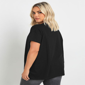 T-shirt ample pour femme en coton et élasthanne noir à clous floraux, manches courtes, col rond, ornements de haute qualité - Product Image 6