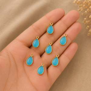 <b>Blue</b> Chalcedony Faceted Teardrop Gemstone Charm Pear Shape Gold Bezel Single Bail Pendant for Necklace <b>Bracelet</b> Jewelry Making - Product Image 3