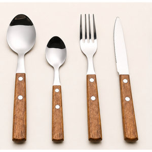 Ensemble de couverts de haute qualité avec manche en bois, en acier inoxydable, pour hôtels et restaurants de luxe, ensemble cuillère, fourchette, couteau - Product Image 5