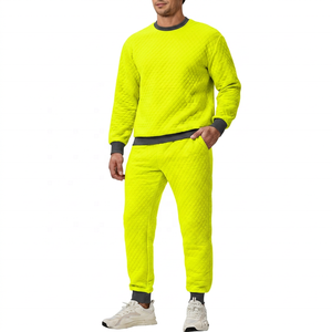 Men's Eco-Friendly 100% Cotton Dark Gray <b>Quilted</b> Tracksuit Full Sleeve Crew Neck <b>Sweatshirt</b> Pants Set Side Pockets Casual Winter - Product Image 2