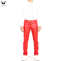 Nuevo y de Alta Calidad: Ropa de Club de Color Rojo Sólido, Ajustada, Ligera, Ultraelástica, con Cierre, de Cuero Sintético, Informal