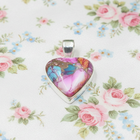 Collier Pendentif Cœur en Turquoise Huître Dahlia Rose, en Argent 925 Plaqué Or Rose et Or Jaune, Bijou Fait Main en Pierres Précieuses, Cadeau