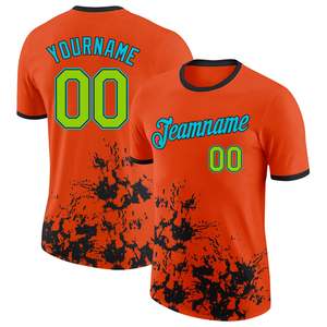 Maillot de basket-ball orange personnalisé, impression par sublimation, nom de l'équipe 00, col rond, manches courtes, unisexe, adulte, polyester performant - Product Image 1
