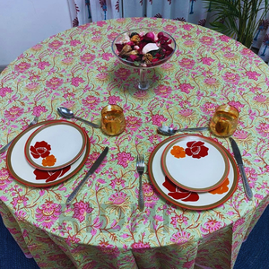 Nouvelle Arrivée 2026 Nappe Ronde Faite Main Vert Sauge Doux Motif Imprimé au Bloc Tendance pour Mariages et Tables Basses - Product Image 2