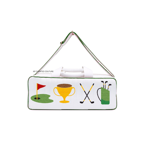 Sac de voyage en toile sur le thème du golf avec fermeture éclair, blanc, vert, jaune, design brodé, sac de sport personnalisé fait main - Product Image 6