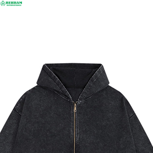 Sweat à capuche unisexe personnalisé OEM, fermeture éclair intégrale, 100% coton molletonné/éponge française, respirant, séchage rapide, impression DTG - Product Image 5