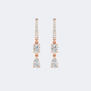 Boucles d'oreilles pendantes linéaires ou créoles avec pavé de pierres rondes, en forme de poire et ovales, 1,40 carat au total - Product Image 3