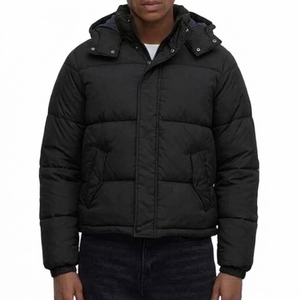 Veste matelassée à capuche noire pour homme, épaisse, rembourrée de duvet, manteau d'hiver coupe-vent, vêtement d'extérieur décontracté, doublure en nylon personnalisée et chaude - Product Image 1
