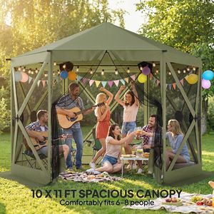 Gazebo Portatile Pop-up 3x3,3m Verde Scuro con Borsa per il Trasporto e Zanzariere - Product Image 5