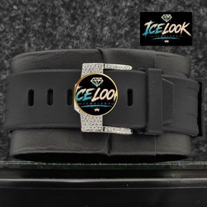 ICELOOK – montre de luxe en diamant pour hommes, boîtier octogonal en acier inoxydable, 42mm, chronographe à Quartz analogique, bracelet en caoutchouc, cristal saphir - Product Image 3