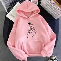 Sweat à capuche polaire d'automne couleur unie avec motif cœur, sweat-shirt tendance à manches longues, avec cordon de serrage et poches, coupe ample