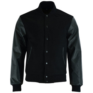 Men's Black Sleeve Bomber <b>Jacket</b> Stand Collar Moto Style Regular Fit Winter Wear Cow Skin Varsity <b>Canvas</b> Fabric Waterproof - Product Image 3