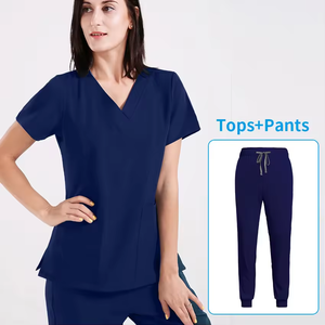 Tenues Médicales Tendance d'Été pour Femmes et Hommes – Ensembles Blouse et Pantalon d'Infirmière Col V Extensibles dans les 4 Sens en Polyester Spandex Tissé - Product Image 6