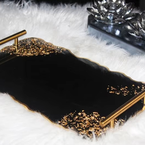 Elegant Handmade Resin <b>Black</b> <b>Tray</b> Low Price Stylish Food Fruit Model Decor Piece for Coffee Tea Table Artistic - Product Image 1