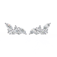 Boucles d'oreilles clous en or jaune massif 10K 14K 18K avec diamants CVD de laboratoire courbés en forme de feuille de vigne, 0,35 carat au total, style Marquise