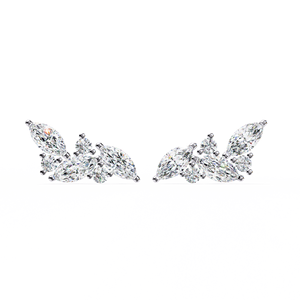 Marquise Leaf <b>Diamond</b> Stud <b>Earrings</b> – 0.35ctw Curved Vine CVD Lab <b>Diamond</b> 10K 14K 18K Solid Yellow Gold Climber Posts - Product Image 1