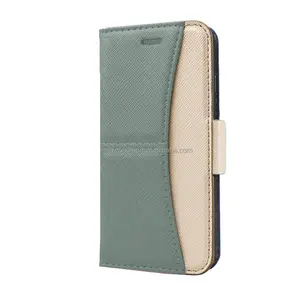 Stylish contrast color mobile phone leather case compatible with i14