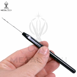 Black Handle Steel Wire Hair Extension Micro Ring Link <b>Threader</b> Latch Hook Pulling <b>Needle</b> Set Bulk Salon Installation Kit - Product Image 5