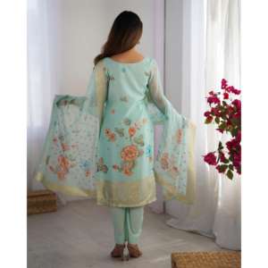 Beautiful Jacquard Work & Digital Print Top Pants Dupatta Suit Set para mujer - Product Image 6