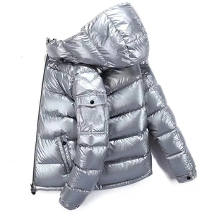 2025 New Arrival Men's Warn <b>Winter</b> Shiny <b>Quilted</b> Puffer Jacket Windbreaker Padded Thick Black Hooded Bubble Padded Jacket - Product Image 3