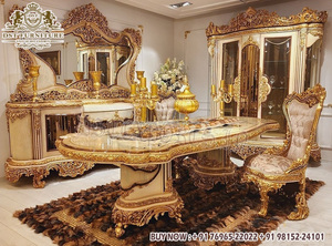 Juego de mesa de comedor pulido en oro negro de diseño turco, comedor tallado a mano de estilo europeo, juego de mesa de comedor de aspecto metálico de lujo - Product Image 2