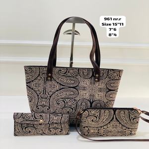 Conjunto de 3 Piezas de Bolso Tote para Mujer con Diseño Paisley Negro, con Bolso Bandolera y Cartera, Tela Ecológica, Suave y Duradera, para Oficina y Uso Diario - Product Image 1