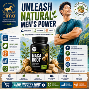 Tabletas Masticables de Raíz de Maca Elma Food, 60 Unidades, Halal, Naturales, para la Vitalidad Masculina, Energía y Metabolismo, Marca Privada OEM - Product Image 1
