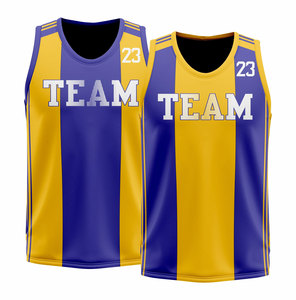 Conjunto de Uniforme de Baloncesto para Equipo, Camiseta sin Mangas con Cuello en V, Rayas Amarillas y Azules, Pantalones Cortos, Poliéster Transpirable, Unisex para Adultos, Todas las Temporadas - Product Image 2