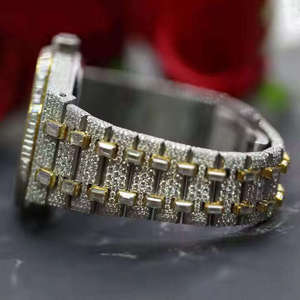 Montre de luxe HIP HOP en moissanite, verre acier inoxydable, squelette bicolore, entièrement sertie, analogique, mécanique, date automatique, étanche 10 bars - Product Image 4