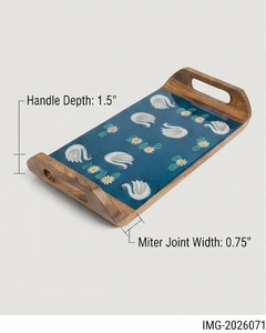 Wooden Rectangle Tray With Floral Pattern Rustic Design Handle Decorative Trays - Product Image 1