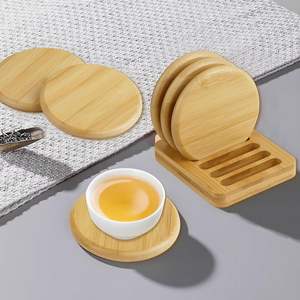 Sous-verres en bois avec support, sous-verres antidérapants en bois pour boissons, porte-bougies, sous-verres ronds pour boissons, tasses, verres, café, bière - Product Image 4