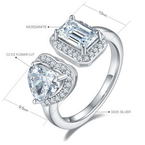 Moissanite Engagement <b>Ring</b> S925 <b>Silver</b> <b>Emerald</b> Cut Heart Shape Pave Setting Women's Romantic Style - Product Image 1