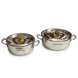 Food Safe Hammered Stainless Steel Serving Pot with Gold <b>Pumpkin</b> Lid Handle Handcrafted Royal <b>Casserole</b> for Wedding & Home Decor - Product Image 1