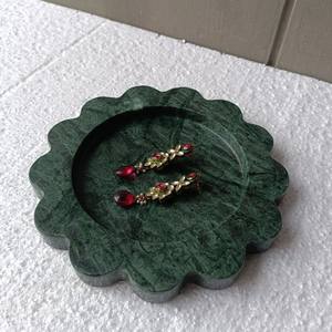 Plateau de service décoratif en pierre naturelle de marbre vert, forme ronde festonnée, décoration de luxe pour la maison, cuisine moderne, salle à manger - Product Image 4